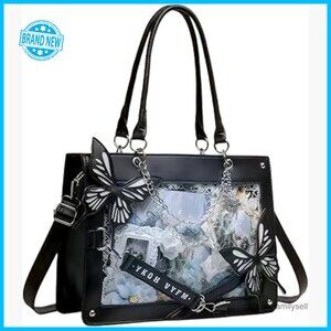 Y2K Ita Bag Tote Shoulder Crossbody Handbag with Transparent Window Display